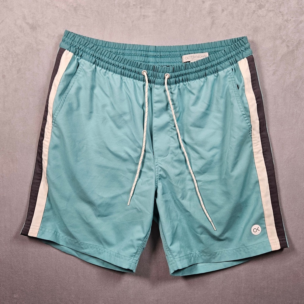 Outerknown Board Shorts Mens Large Teal Blue Side Stripe Drawstring Surf Beach